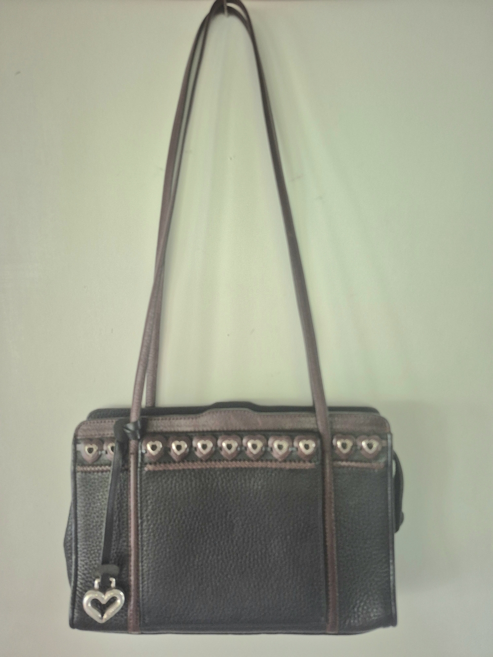 Brighton Black and Brown Shoulder Bag with Heart Accents